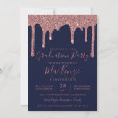 Navy Blue Roos Gold Glitter Drips Graduparty Kaart (Voorkant)