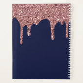 Navy Blue Roos Gold Glitter Drips Luxe Monogram Planner (Achterkant)