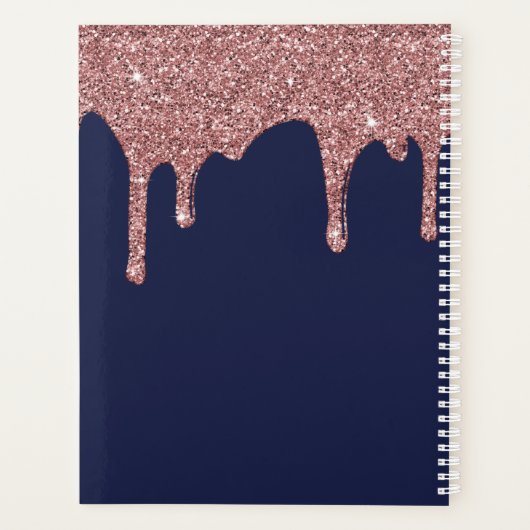 Navy Blue Roos Gold Glitter Drips Luxe Monogram Planner (Achterkant)