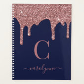 Navy Blue Roos Gold Glitter Drips Luxe Monogram Planner (Voorkant)