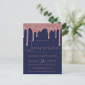 Navy Blue Roos Gold Glitter Drips Quinceañera Briefkaart (Staand voorkant)