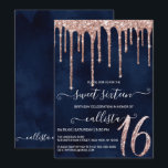Navy Blue Roos Gold Glitter Drips Sweet 16 Kaart<br><div class="desc">Deze en girly lieve zestien verjaardagsfeestuitnodiging is ideaal voor het trendy en stijlvolle meisje. Het beschikt over faux gedrukte sprankelende rozen gouden glitter druppels op de top van een donkermarineblauwe achtergrond. Het is modern, glamoureus, chique, uniek en cool; het perfecte ontwerp voor uw speciale dag. ***BELANGRIJKE ONTWERPOPMERKING: Voor elk aangepast...</div>