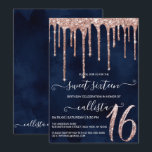 Navy Blue Roos Gold Glitter Drips Sweet 16 Kaart<br><div class="desc">Deze en girly lieve zestien verjaardagsfeestuitnodiging is ideaal voor het trendy en stijlvolle meisje. Het beschikt over faux gedrukte sprankelende rozen gouden glitter druppels op de top van een donkermarineblauwe achtergrond. Het is modern, glamoureus, chique, uniek en cool; het perfecte ontwerp voor uw speciale dag. ***BELANGRIJKE ONTWERPOPMERKING: Voor elk aangepast...</div>