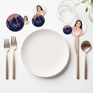 Navy Blue Roos Gold Glitter Drips Verjaardag Confetti