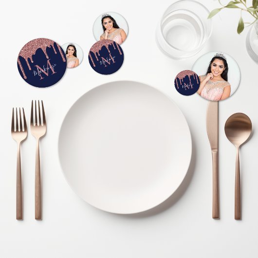 Navy Blue Roos Gold Glitter Drips Verjaardag Confetti