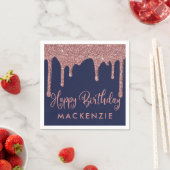 Navy Blue Roos Gold Glitter Drips Verjaardag Servet (Insitu)