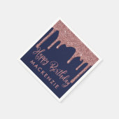 Navy Blue Roos Gold Glitter Drips Verjaardag Servet (Hoek)