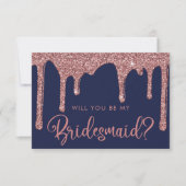 Navy Blue Roos Gold Glitter Drivers Bridesmaid Kaart (Voorkant)