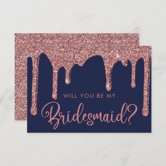 Navy Blue Roos Gold Glitter Drivers Bridesmaid Kaart (Voorkant / Achterkant)