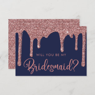 Navy Blue Roos Gold Glitter Drivers Bridesmaid Kaart
