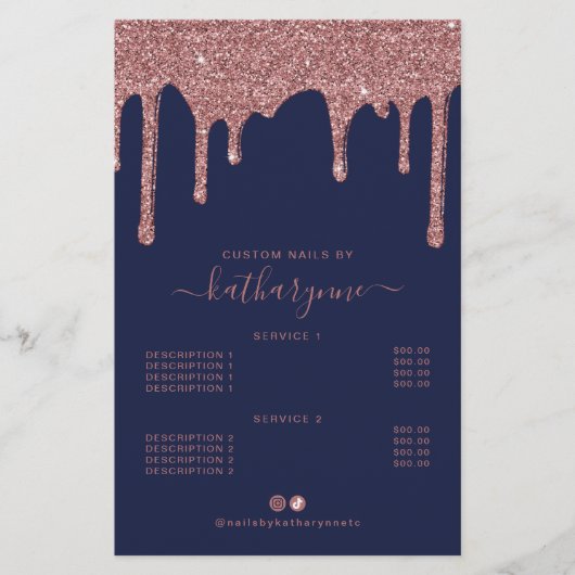 Navy Blue Roos Gold Glitter Drivers Prijslijst Flyer (Voorkant)