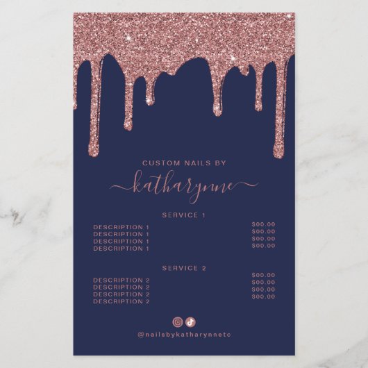 Navy Blue Roos Gold Glitter Drivers Prijslijst Flyer (Voorkant)