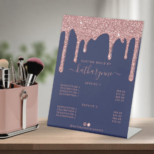 Navy Blue Roos Gold Glitter Drivers Prijslijst Reclamebord Met Voetstuk