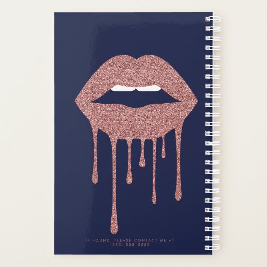 Navy Blue Roos Gold Glitter Driving Lips Planner (Achterkant)