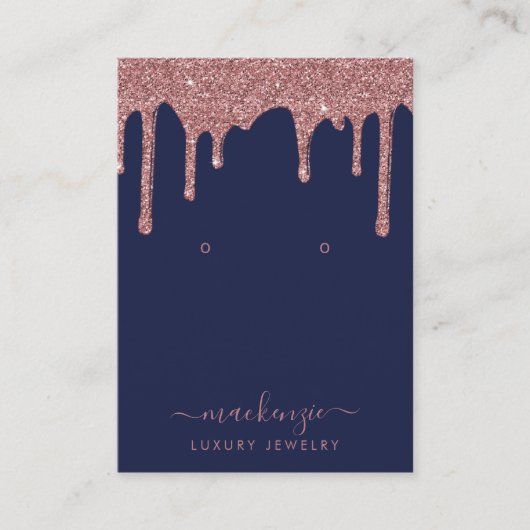 Navy Blue Roos Gold Glitter Druppels Sieraden Disp Visitekaartje (Voorkant)
