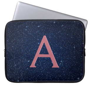Navy Blue & Roos Gold Glitter en Sparkle Monogram Laptop Sleeve
