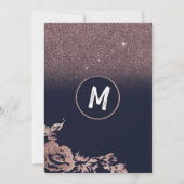 Navy Blue Roos Gold Glitter Floral Birthday Party Kaart (Achterkant)