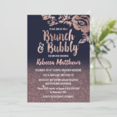 Navy Blue Roos Gold Glitter Floral Brunch Bubble Kaart (Staand voorkant)