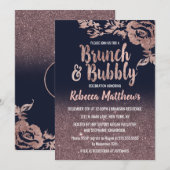 Navy Blue Roos Gold Glitter Floral Brunch Bubble Kaart (Voorkant / Achterkant)