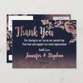Navy Blue Roos Gold Glitter Floral Dank u Briefkaart (Voorkant / Achterkant)