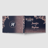Navy Blue Roos Gold Glitter Floral Guestbook Gastenboek (Volledig)