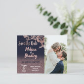 Navy Blue Roos Gold Glitter Floral Save the Date Aankondigingskaart (Staand voorkant)