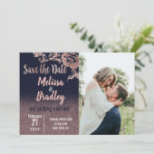 Navy Blue Roos Gold Glitter Floral Save the Date Kaart (Staand voorkant)