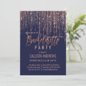 Navy Blue Roos Gold Glitter Fringe Bachelorette Kaart (Staand voorkant)