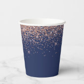 Navy Blue Roos Gold Glitter Monogram Papieren Bekers (Achterkant)