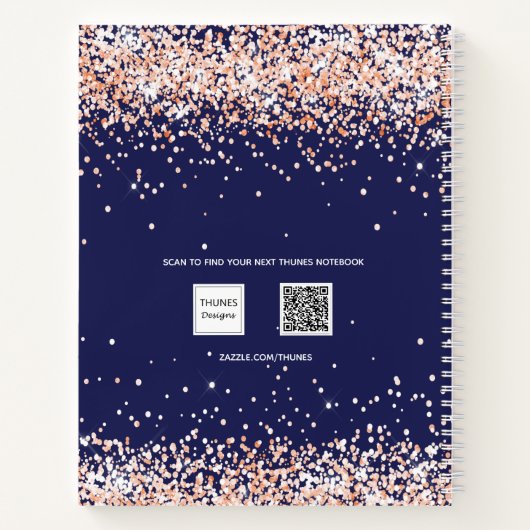 Navy blue roos gold glitter name script journal notitieboek (Achterkant)