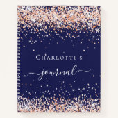 Navy blue roos gold glitter name script journal notitieboek (Voorkant)