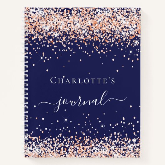 Navy blue roos gold glitter name script journal notitieboek (Voorkant)