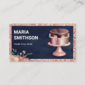 Navy Blue Roos Gold Glitter Pink Cake Bakery Visitekaartje (Voorkant)