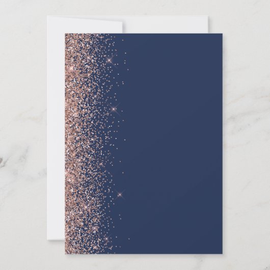 Navy Blue Roos Gold Glitter Save the Date Aankondiging (Achterkant)