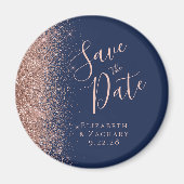 Navy Blue Roos Gold Glitter Script Save the Date Magneet (Voorkant)