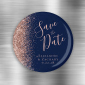 Navy Blue Roos Gold Glitter Script Save the Date Magneet