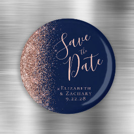 Navy Blue Roos Gold Glitter Script Save the Date Magneet