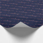 Navy Blue Roos Gold Handgeschreven Script Naam Cadeaupapier (Hoek)
