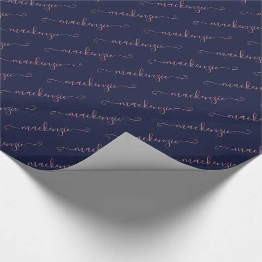 Navy Blue Roos Gold Handgeschreven Script Naam Cadeaupapier (Hoek)