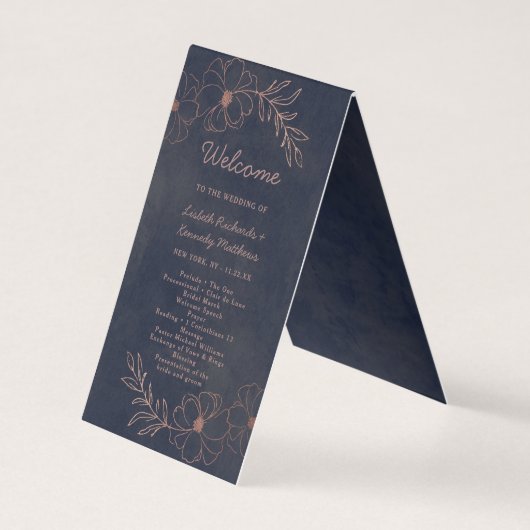 Navy Blue & Roos Gold huwelijksceremonie programma (Voorkant)