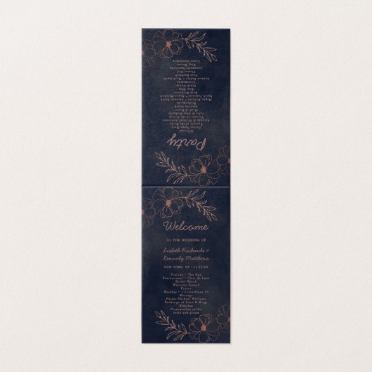 Navy Blue & Roos Gold huwelijksceremonie programma (Buitenkant ongevouwen)