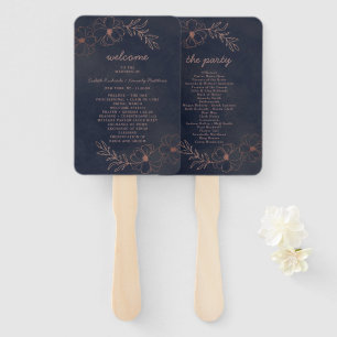 Navy Blue & Roos Gold huwelijksceremonie programma Handwaaier