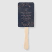 Navy Blue & Roos Gold huwelijksceremonie programma Handwaaier (Voorkant)