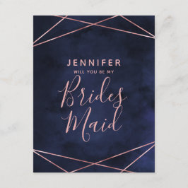 Navy Blue & Roos Gold, je wordt mijn bruidsmeisje Kaart