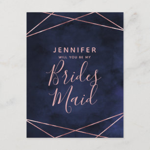 Navy Blue & Roos Gold, je wordt mijn bruidsmeisje Kaart