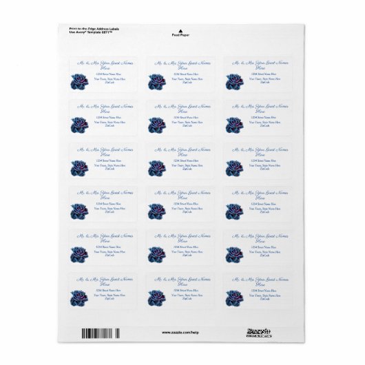 Navy Blue Roos Gold Leaf Adres Etiket (Full Sheet)