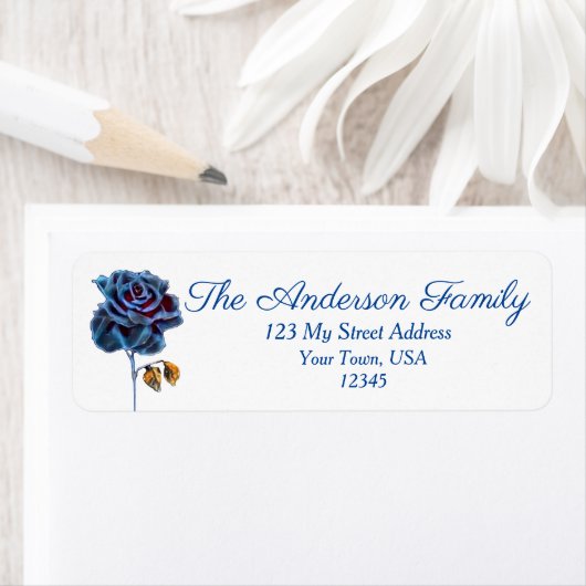 Navy Blue Roos Gold Leaf Etiket (Insitu)