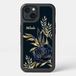 Navy Blue Roos Gold Leaves Monogram