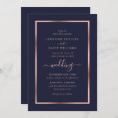 Navy Blue Roos Gold Lijst Wedding Kaart (Voorkant / Achterkant)