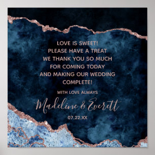 Navy Blue Roos Gold Love is Sweet Treat Table Sign Poster